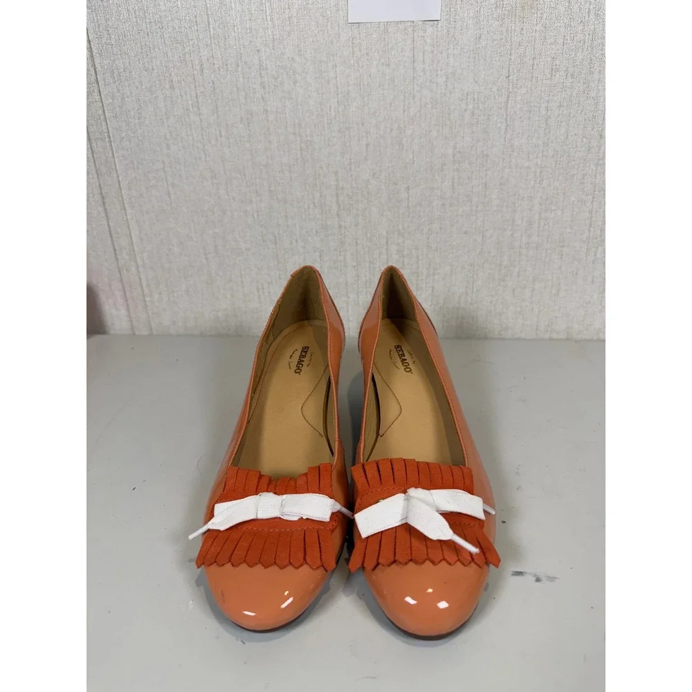 Sebago women shoes wedge heel pumps orange leather upper women sz 6b sample pair